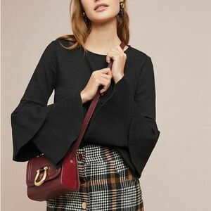 Eri + Ali Anthropologie Ruffle Tiered Bell Flared Sleeve Top